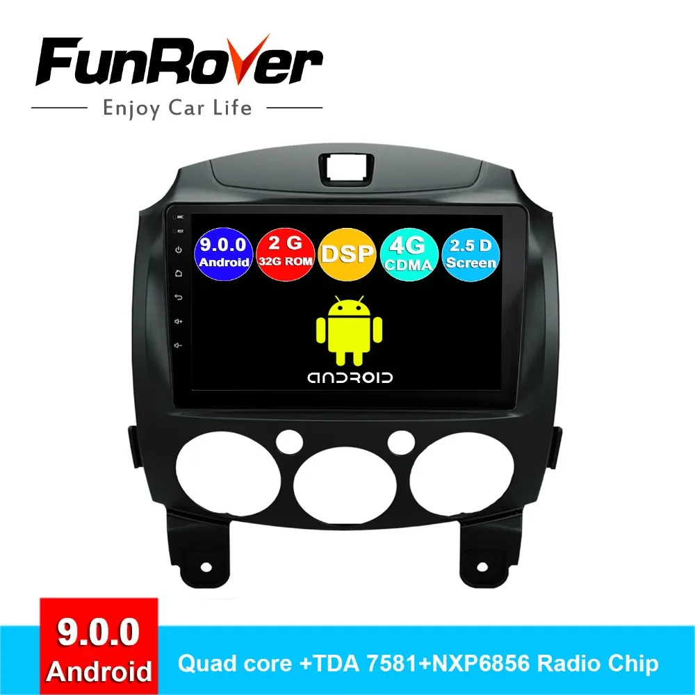 FUNROVER android 9,0 2.5D+ ips автомобильный dvd мультимедийный плеер для Mazda 2 Mazda 2 2007- радио gps навигационная система navi Стерео RDS