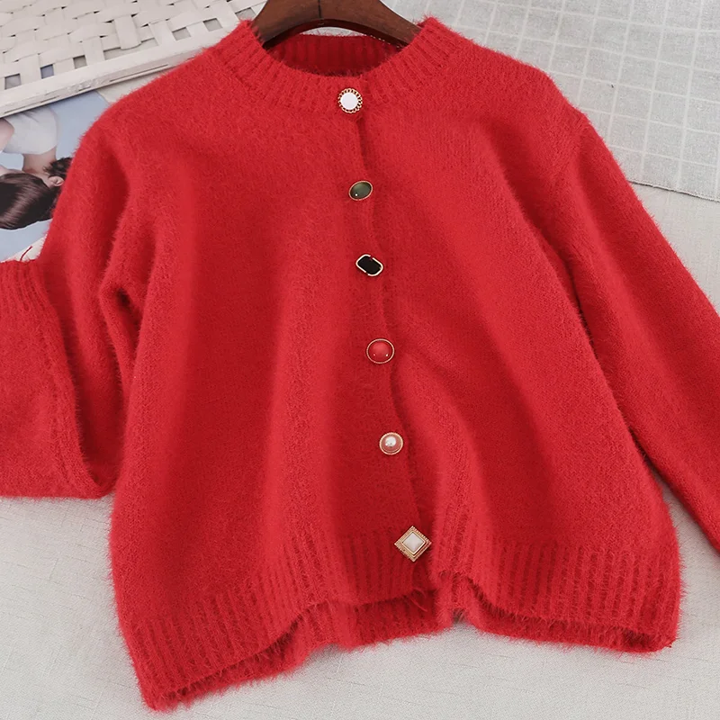 2019 new fashion women's sweater winter loose long-sleeved warm thick mohair knit 2691 |