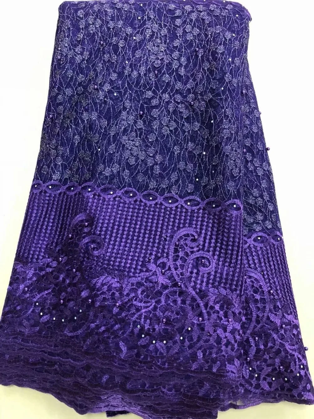 High-end fashionable Nigerian Laces Fabrics High Quality African handcut Beads Fabric Wedding French Tulle Lace Royal blue | Дом и сад