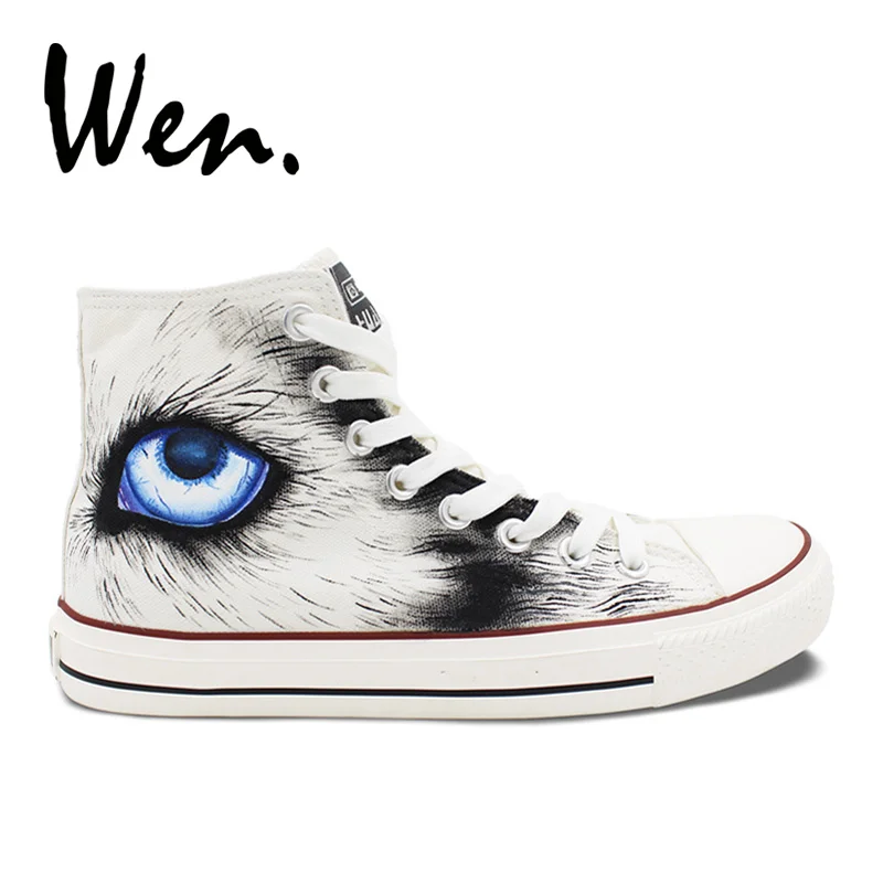 

Wen Original Hand Painted Shoes Design Custom Snow Wolf High Top White Canvas Sneakers for Men Women's Gifts