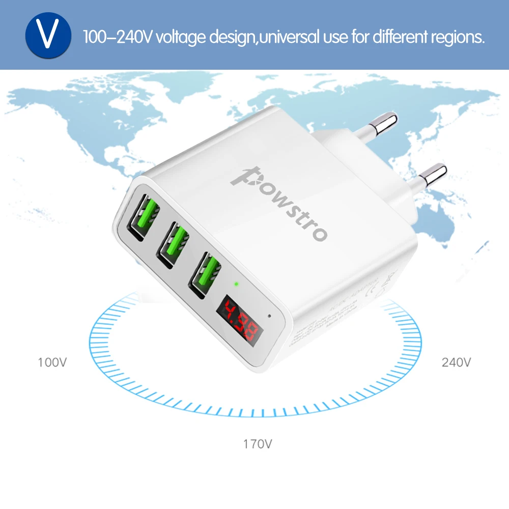Быстрое зарядное устройство Powstro для мобильных телефонов 5 В 3 А сетевое с USB