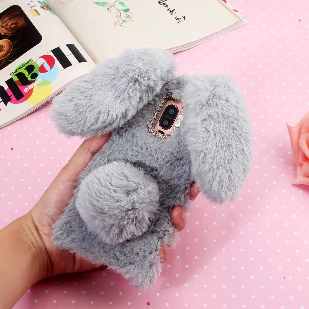 Huawei P10 Plus Case Mate 10 Rabbit Ear Hair Fur Cute Warm Plush Fluffy Back Cover Soft For Lite |