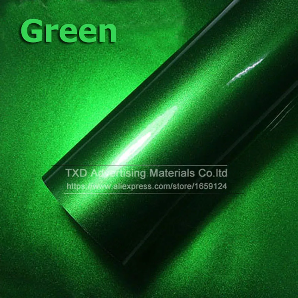 

New Arrival 4"/8"/12"/16"/20"/24"X60"/Lot Green Glossy Pearl chrome metallic wrap film with air free bubbles by free shipping