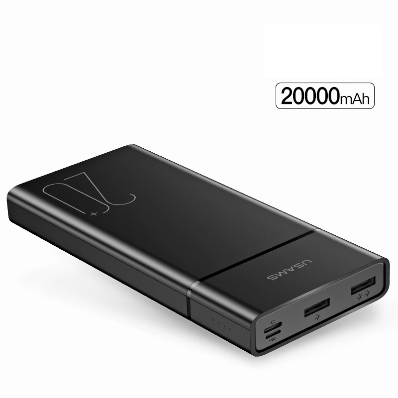 Black 20000 mAh USAMS портативный внешний аккумулятор 20000 мА/ч с двумя портами USB Micro type c внешний аккумулятор тонкий повербанк внешний аккумулятор зарядное устройство для мобильного телефона - Цвет: Black 20000 mAh