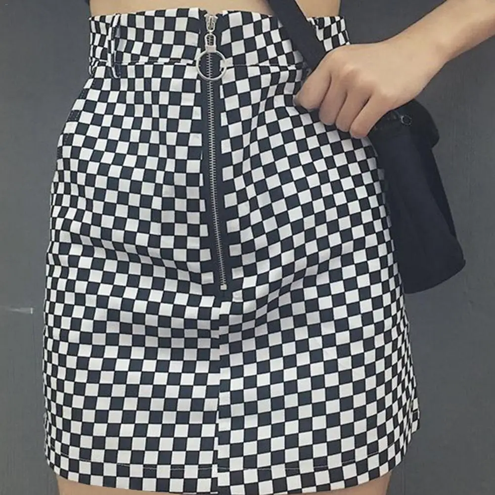 Женский черный и белый кольцо Клетчатый плед для девочек короткая юбка 2018 Летний