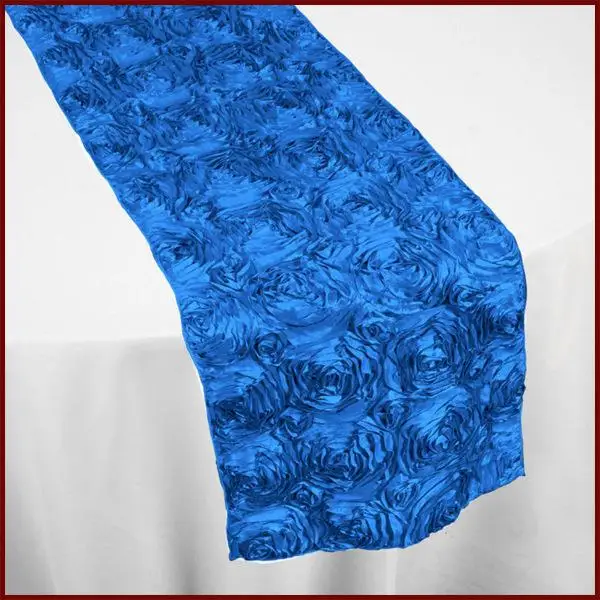 

Satin Hotel Tablecloth Blue 3D Rose Flower Satin Runner 25pcs/Lot DHL Free