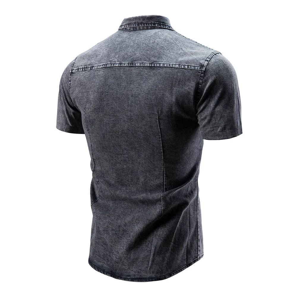 denim shirt men summer Fashion Casual Lapel shirt men short sleeve camisa hombre button up men jeans shirt Pocket d90629
