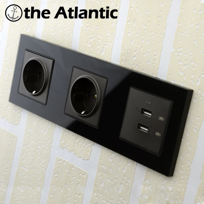 Электрическая розетка + USB ТВ RJ45 HDMI Тройная Pop настенная закаленное стекло панели