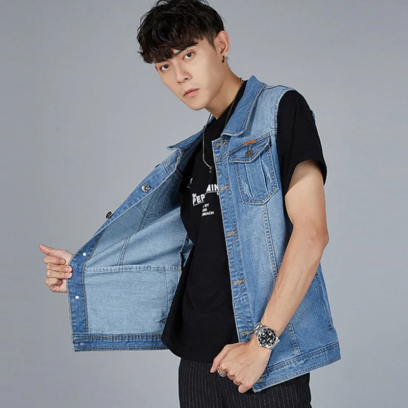 Летняя мужская Ковбойская жилетка большого размера 2020 свободная джинсовая
