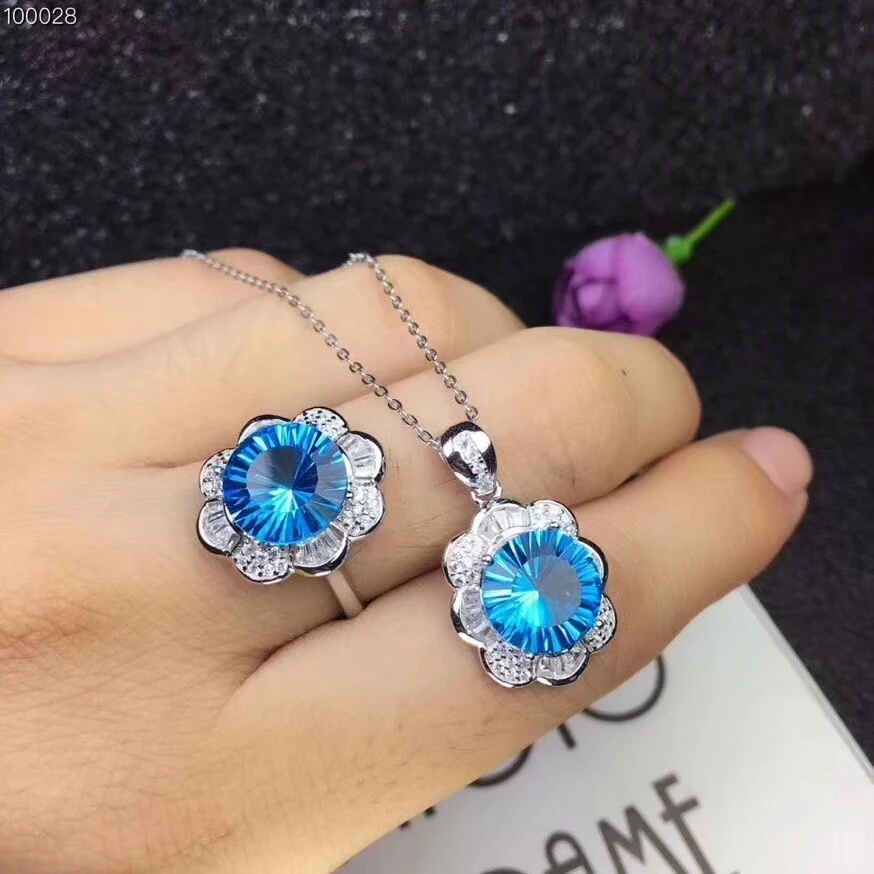 Комплект из колье и серёг серебра 925 пробы с голубым топазом|Ювелирные наборы| |