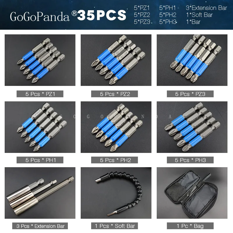 35 шт./лот 50 мм GCr15 биты pozidrive шестигранные хвостовиком противоскользящие отвертки биты Магнитная Одна Головка PZ1/PZ2/PZ3 PH1 PH2 PH3