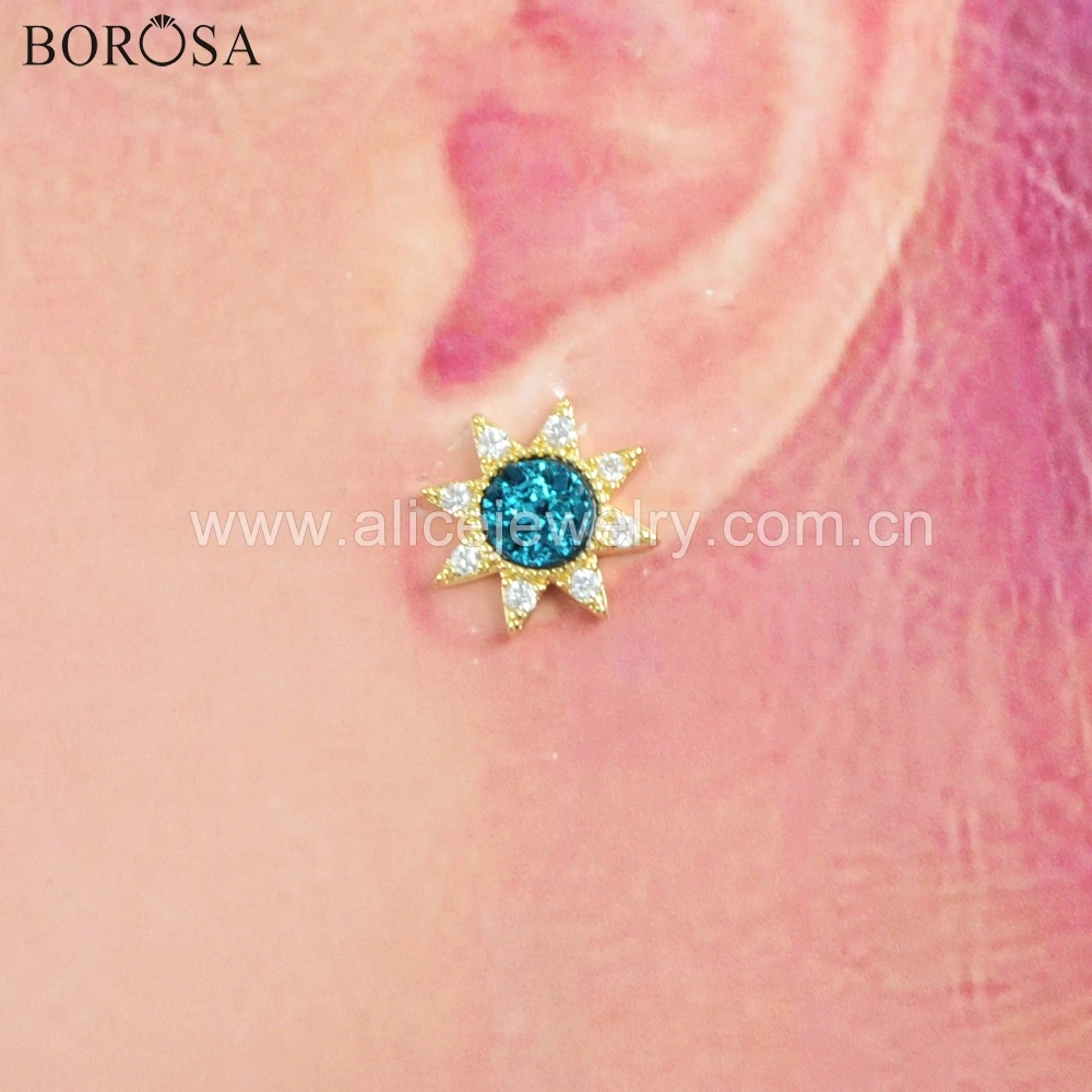 Женские серьги BOROSA Drusy 5 пар оптовая продажа позолоченные микро круглые