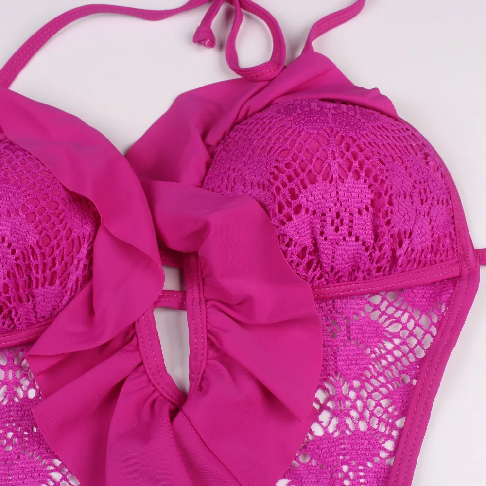 Женский купальник кружевное Сетчатое бикини с пуш апом и треугольным вырезом