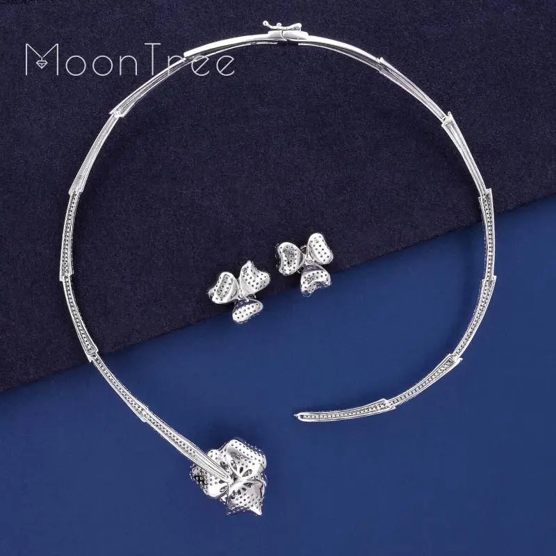 MoonTree модные роскошные цветы полный кубический циркон медные свадебные серьги