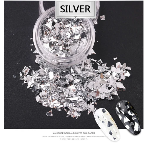 silverchip 3D художественные талисманы для ногтей, золото, серебро, фольга для маникюра, переводная лазерная наклейка, украшение для ногтей, сделай сам, принадлежности для ногтей для профессионалов - Цвет: silverchip