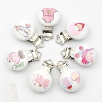 10pcslot childrens toys series pattern safe wooden baby pacifier clips fit soother clasps metal holders baby clips product