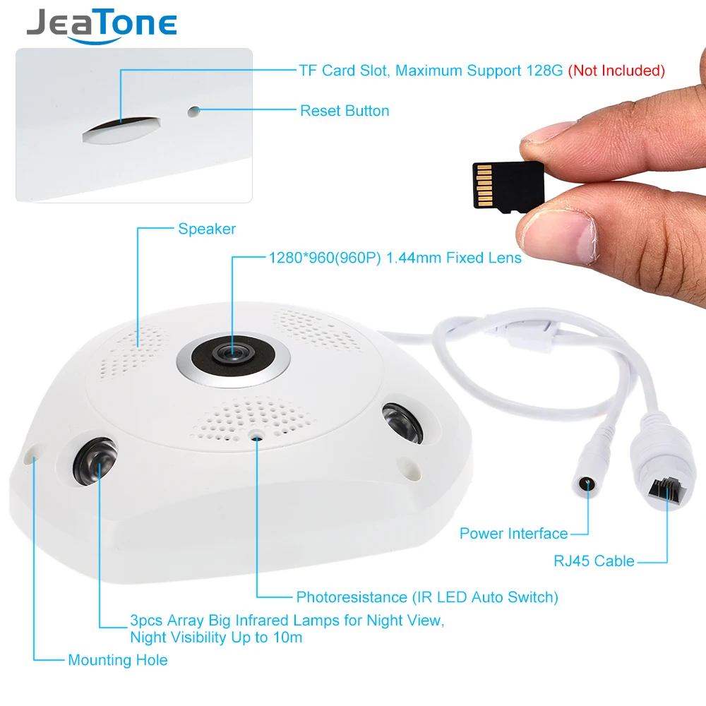 JeaTone Wifi IP камера 360 градусов панорамная 960P HD 1.3MP двухсторонняя аудио рыбий глаз