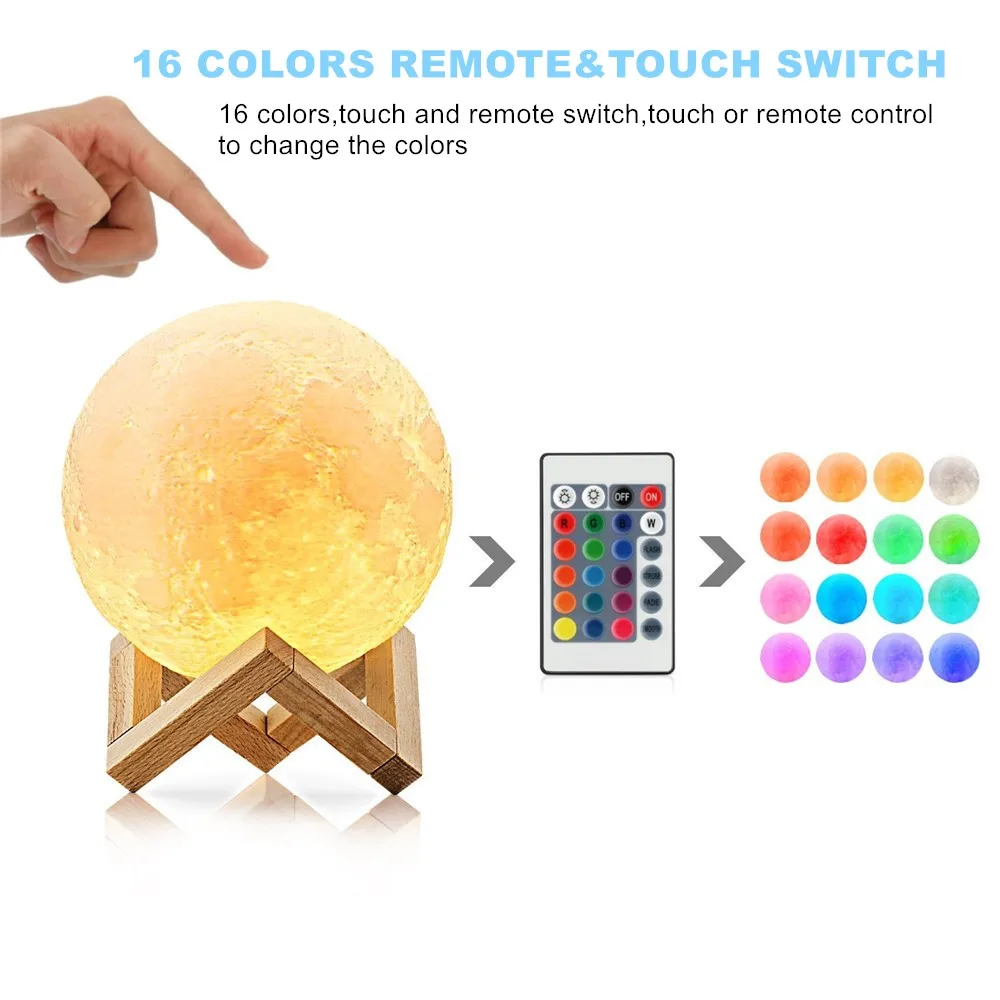 Moon RGB with remote 3D принт Лунная лампа USB перезаряжаемая Лунная лампа сенсорный/дистанционный светодиодный ночник для детской спальни ночное освещение домашний декор - Испускаемый цвет: Moon RGB with remote