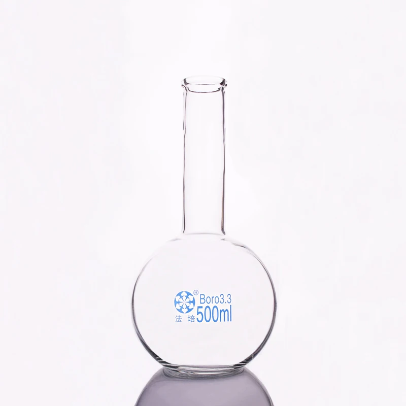 Boiling flask flat bottom long narrow neck,Capacity 500ml,The O.D. of the neck is about 33mm,Long neck flask with normal mouth