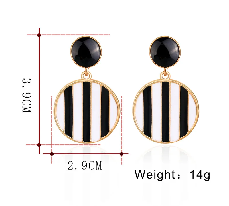 Мода контраст Цвет круглые металлические Серьги модные черный белый цвет эмали