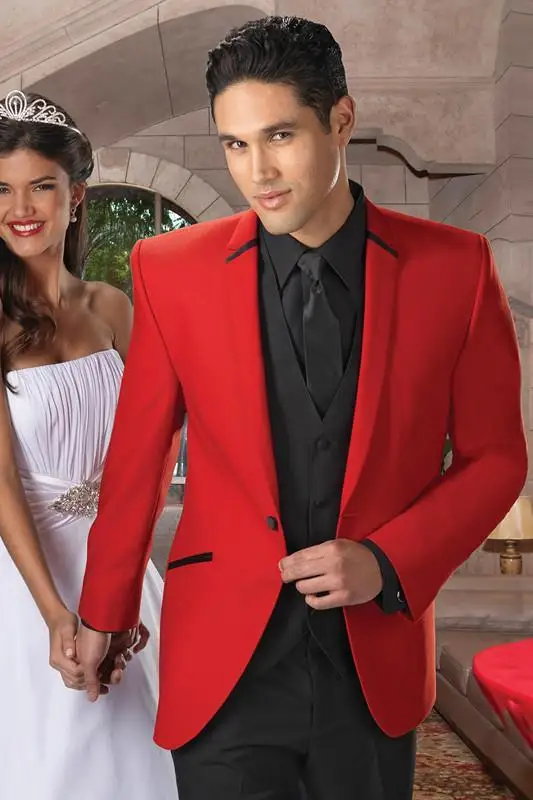 2017 Classic Fashionable Top quality New Groom Red Tuxedos Wedding Men's Suit Bridegroom Suits ( jacket+Pants+vest+tie)