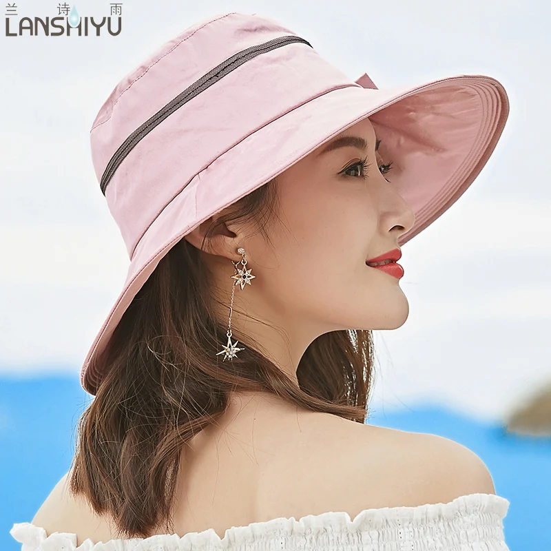 Lanshiyu летнее солнце шляпа для Для женщин packable Chapeu feminino Praia chapeau Femme Лен UPF широкими