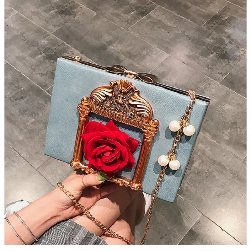 Женская винтажная сумка в стиле барокко с тиснением ангела и жемчужной цепочкой