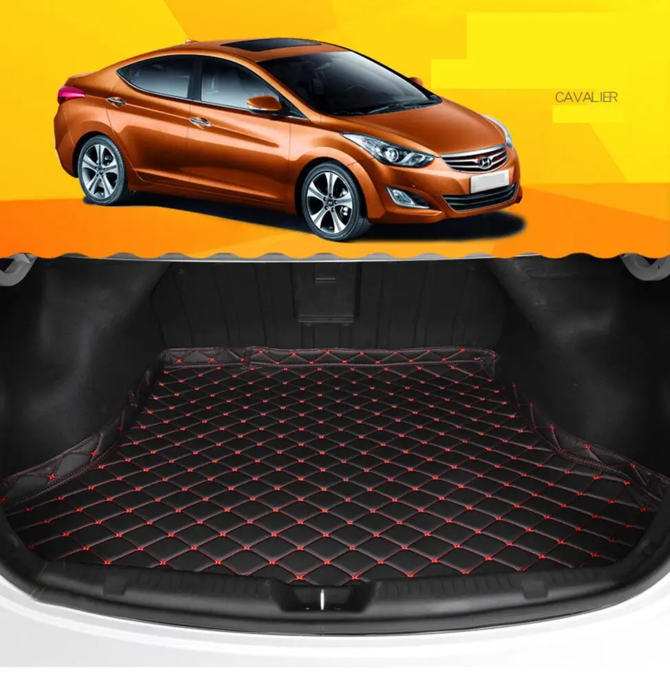 Волокна кожи багажник автомобиля коврик для hyundai elantra 2011 2012 2013 для hyundai Avante автомобильные аксессуары - Название цвета: black red wire 2