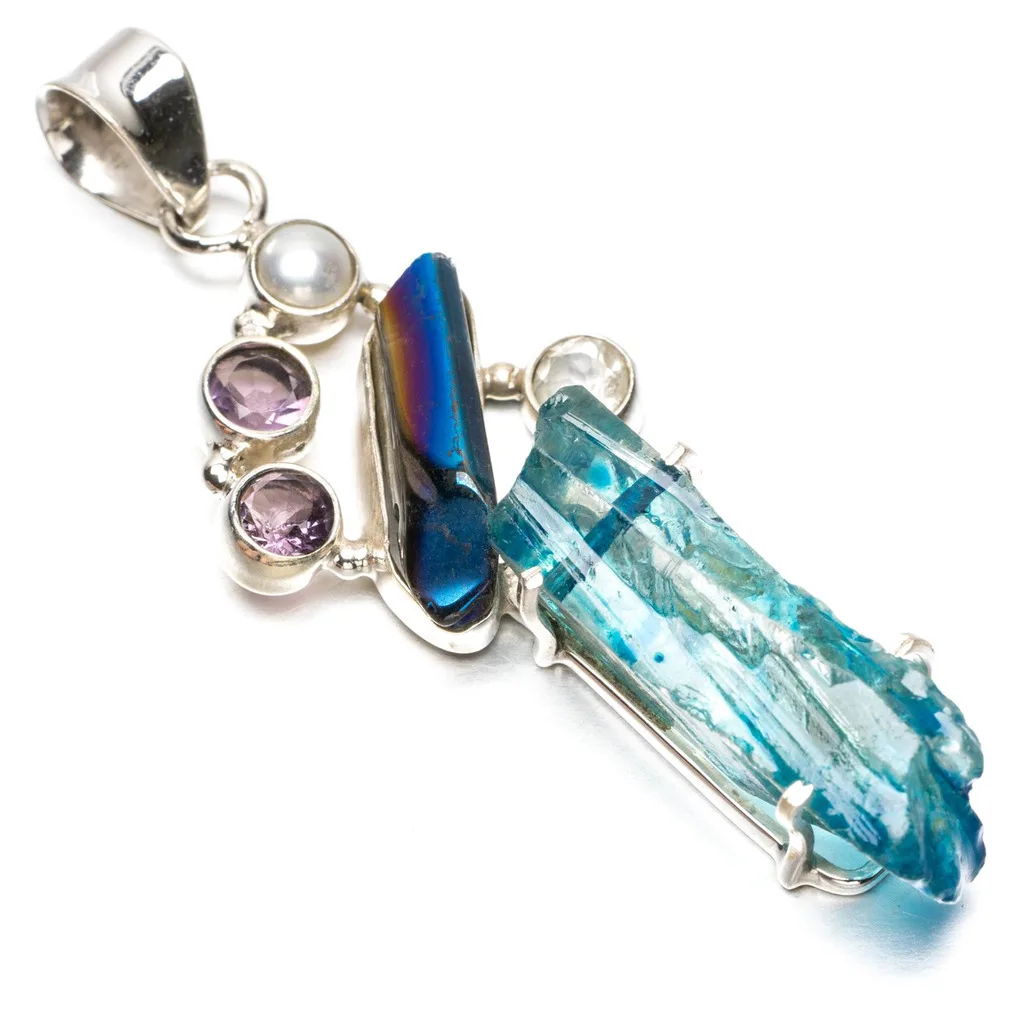 Натуральный голубой аура кварц аметист белый топаз и речной жемчуг 925 пробы