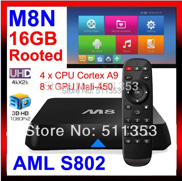 Уходя своими корнями M8N16GB XBMC 13.2 Gotham EM8 M8 Amlogic S802 андроид Box TV четырехъядерных
