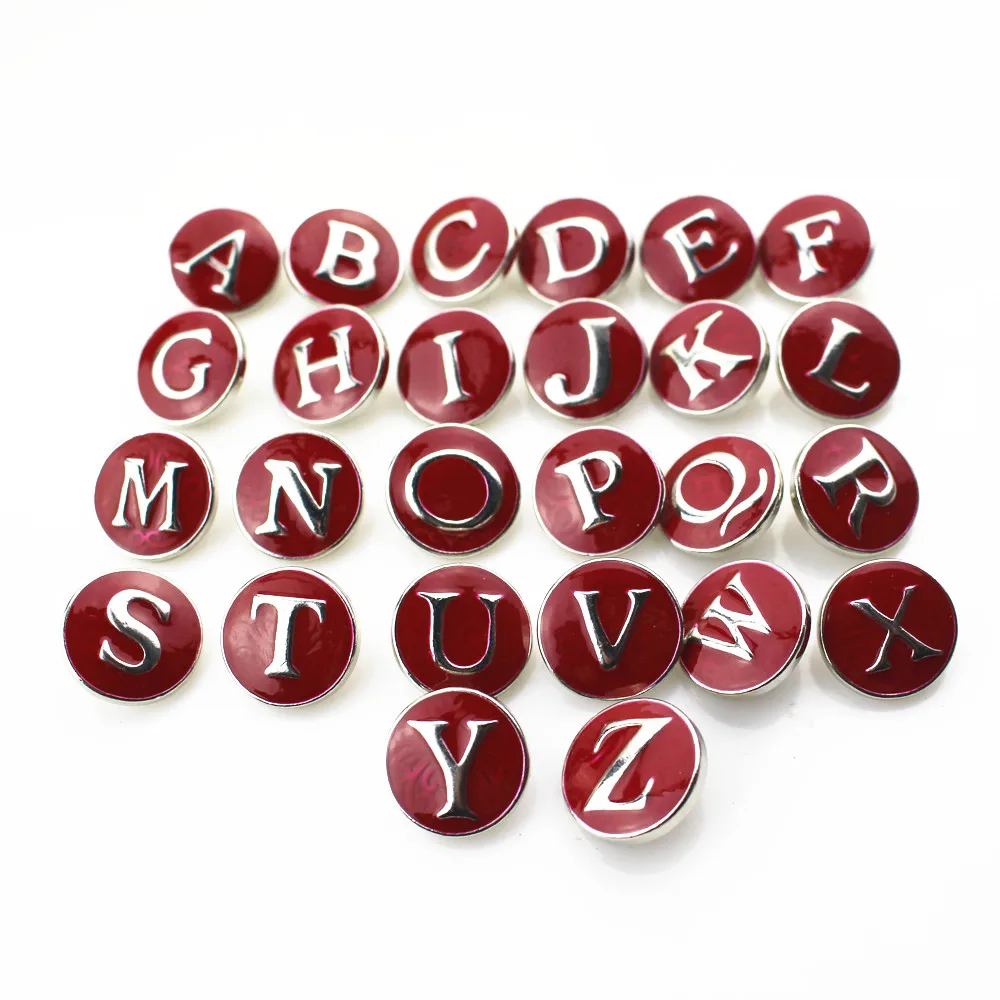 

26pcs/lot Enamel Metal Letters A-Z Red Alphabet Snap Buttons fit 18mm Snap Bracelet Bangle Pendants Necklaces DIY Snap Jewelry