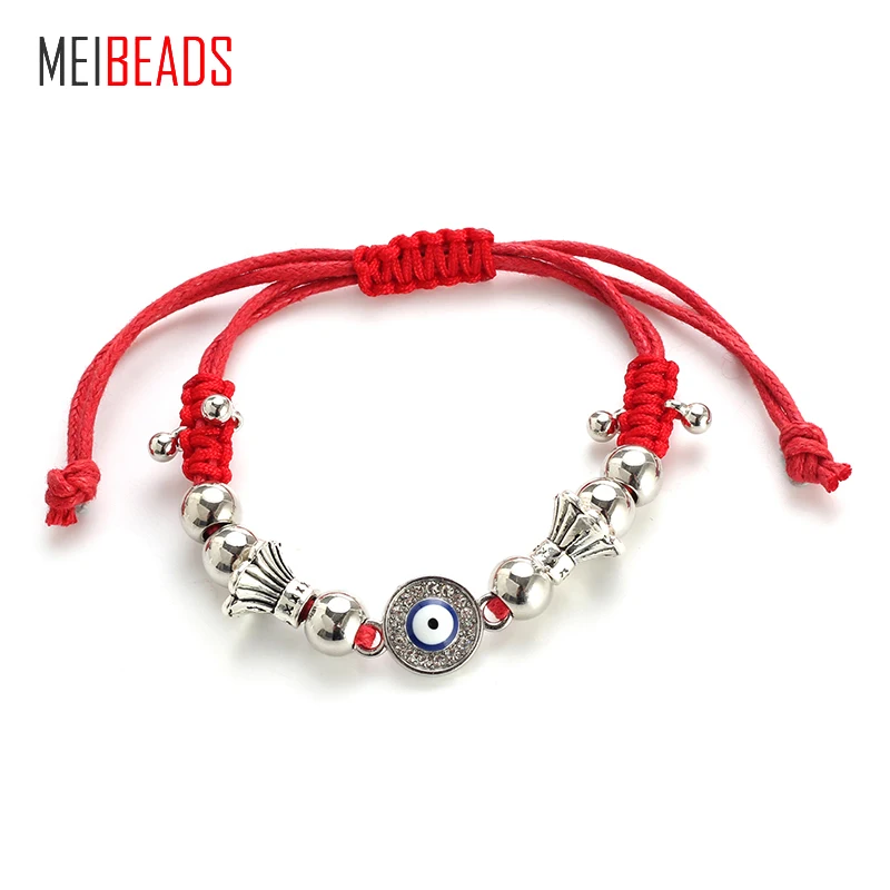 MEIBEADS Красный Регулируемый тканевый шнур сплав шармы браслеты цепочка круг злой