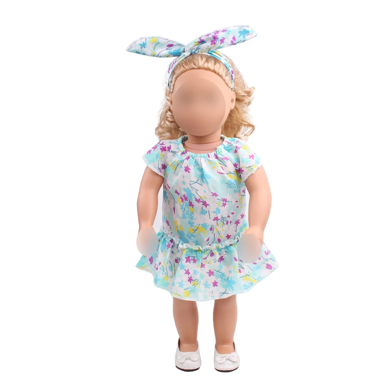 18 inch Girls doll dress Summer print + headband American new born clothes Baby toys fit 43 cm baby c504 | Игрушки и хобби