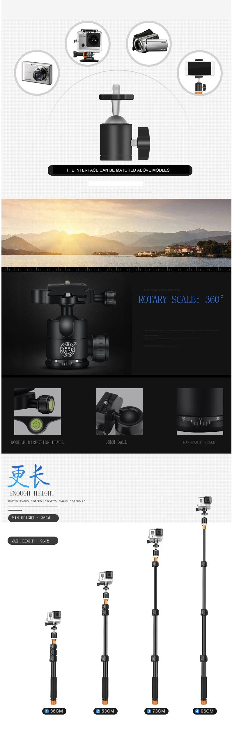 QingZhuangshidai Q166A настольный мини штатив+ Q148 селфи палка монопод с бесплатным держателем телефона и bluetooth для видеокамеры