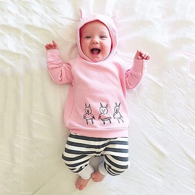 2 шт./комплект толстовка с капюшоном и длинные брюки в полоску|newborn baby girl|baby girlcute