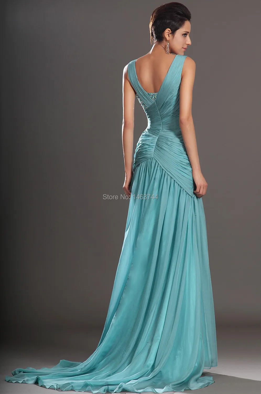 New A Line Sweetheart Crystal Sexy Backless Green Ruched Long Formal Evening Dresses Prom Gown With Court Train | Свадьбы и