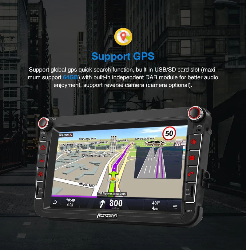 Тыква четырехъядерный 2 Din 8 ''Авторадио GPS навигация Android 9 0 стерео аудио