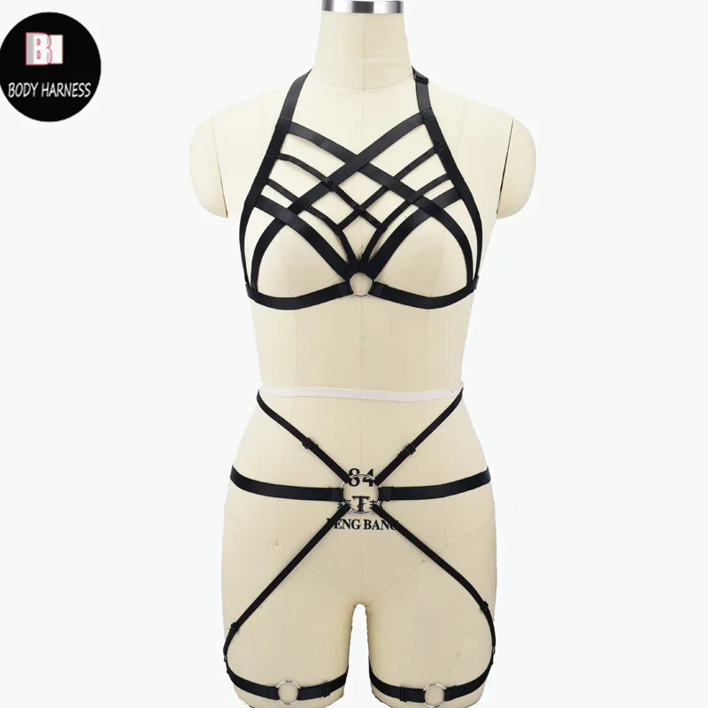 Женская портупея чулки боди костюм черная фетиш клетка бюстгальтер