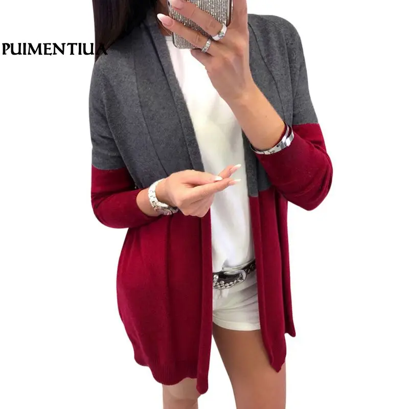 Puimentiua Autumn Long Sleeve Patchwork Sweater Cardigan Coat Women Causual Elegant Female Thin Knitted Outwear |