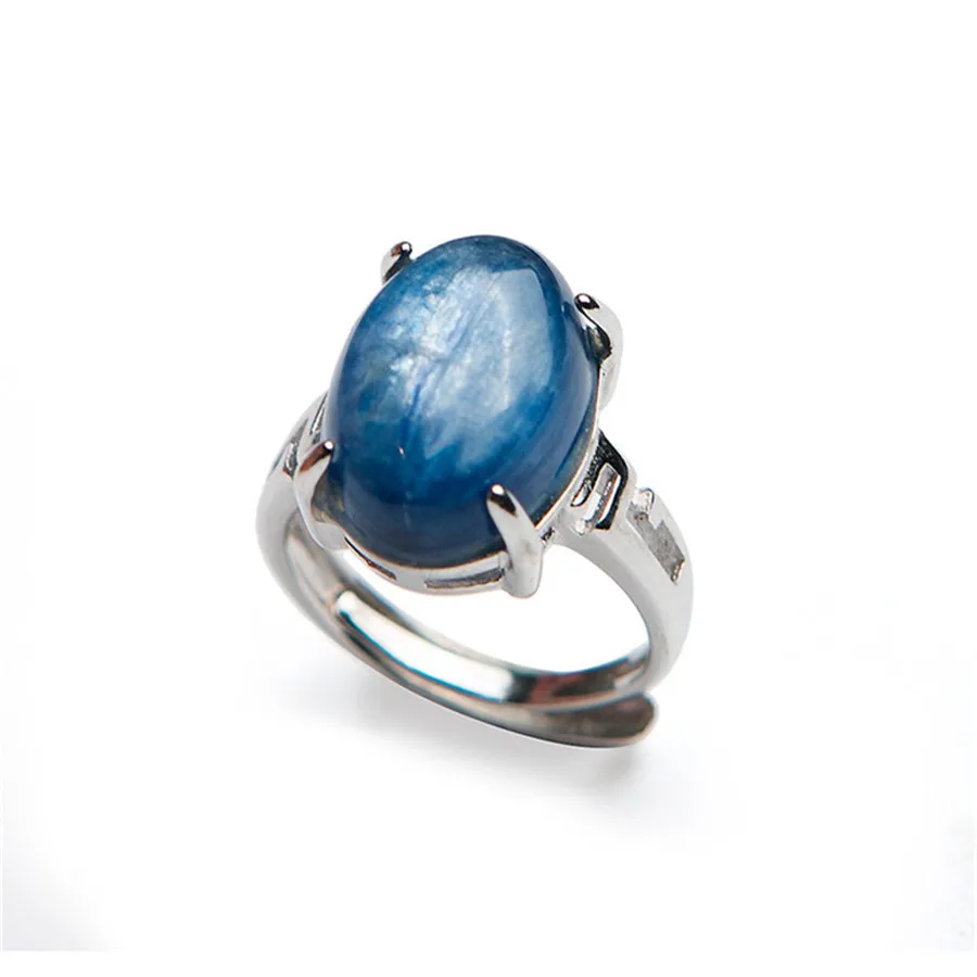 Регулируемое кольцо из натурального синего кианита кошачий глаз 15*11 мм |