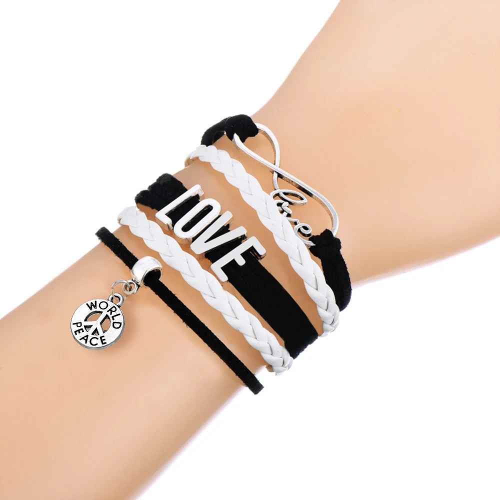 Skyrim Multi-layer Braided Bracelets LOVE Connect With WORLD PEACE Logo Charm Hot Sale Jewelry Best Gift | Украшения и аксессуары