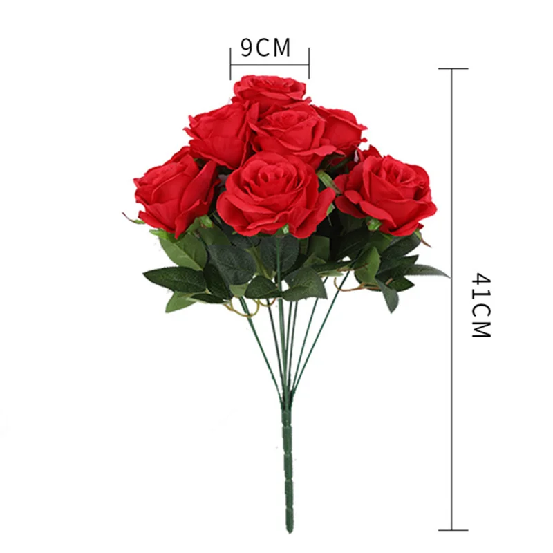 1 букет Искусственный цветок Роза 9 голов Сделай Сам Искусственные цветы из шелка