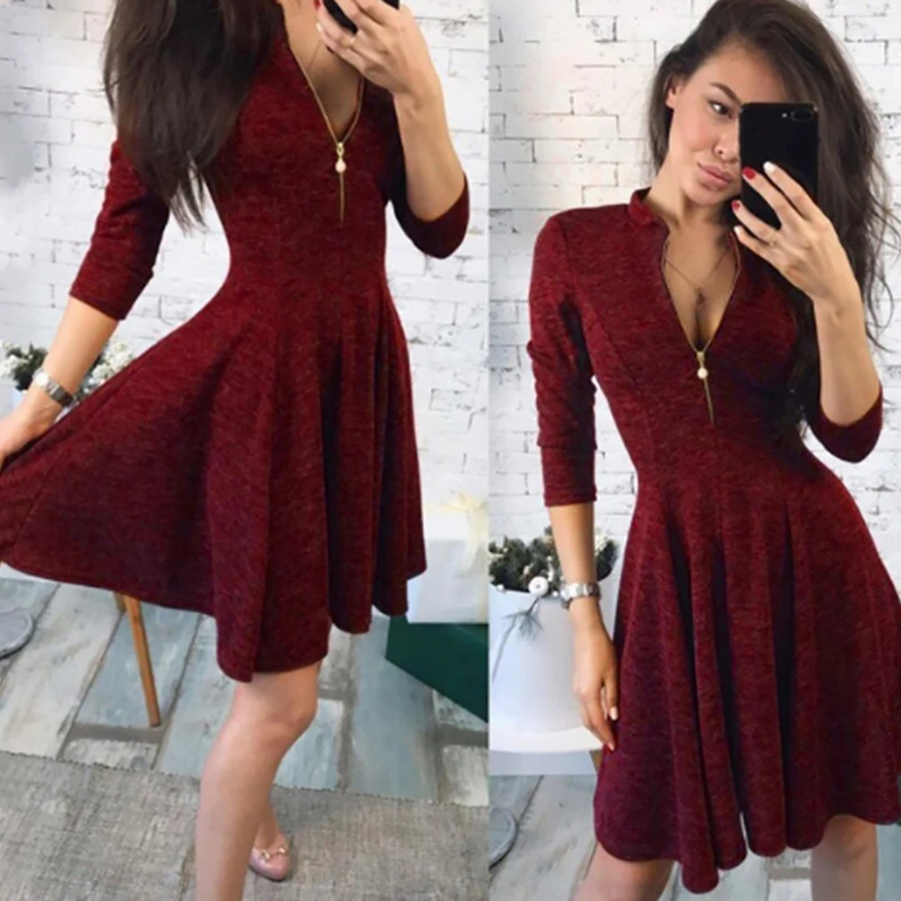 Женские сексуальные молнии Slim Fit летнее платье Твердые Стенд Мини платья