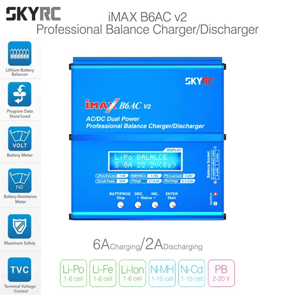 SKYRC IMAX B6AC V2 6A Lipo LiFe LiIon LCD Display Balance Charger / Discharger For Helicopter Drone Battery RC Model | Электроника