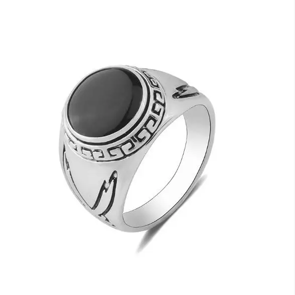 Винтажное серебряное классическое мужское кольцо Черное круглое с маслом