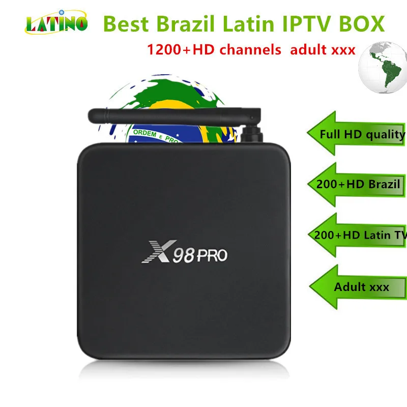 Бразилия IP ТВ X98PRO android tv box S912 2G/16G + 1200 live H.265 1 год подписки Латинской США Южная