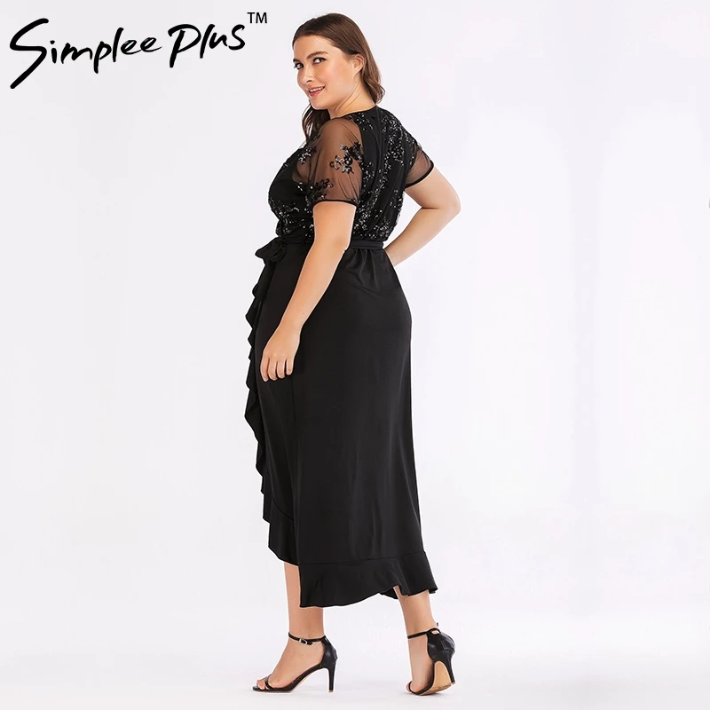 Simplee плюс v образный вырез платья для вечеринок с блестками женское сексуальное