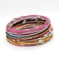 18 inch 50pcslot random mixed color stainless wire cable 1mm necklace steel chain cord screw clasp free shipping