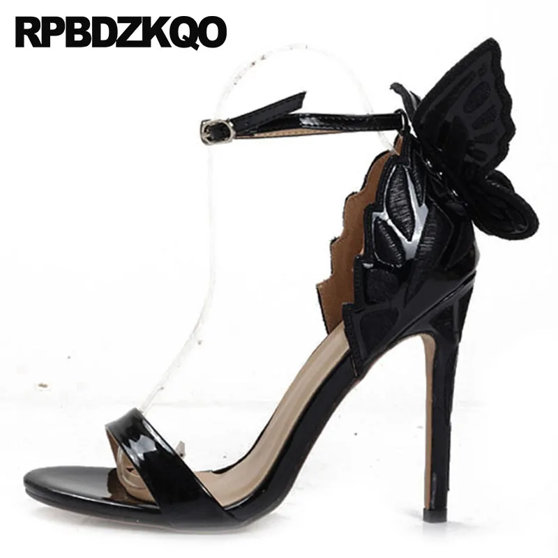 Fetish Sandals Pumps Luxury Shoes Women Designer Black Stiletto Runway Embroidery High Heels Wing Closed Toe Ankle Strap Pointed | Обувь