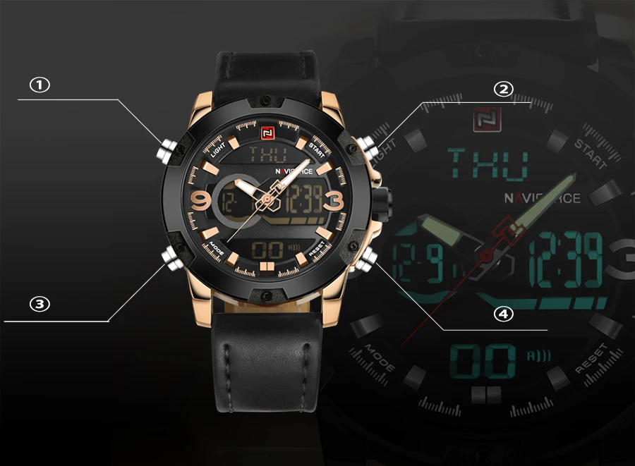 Naviforce Элитный бренд Для мужчин Военная Униформа спортивный Часы Для мужчин S светодиодный аналоговые цифровые часы мужчина армии кожа кварцевые часы Relogio Masculino